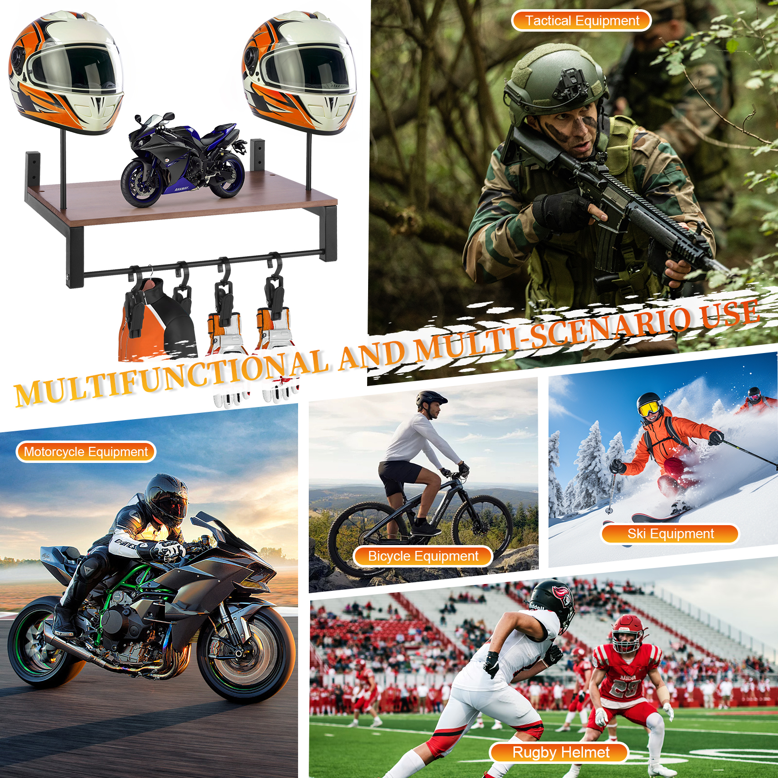 Motorcycle Gear Holder - Wooden Motorcycle Helmet Holder Wall Mount